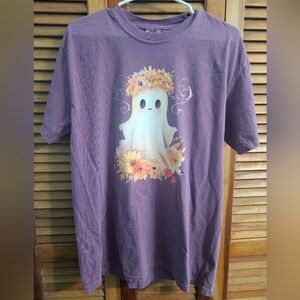 New Comfort Colors Graphic Tee Size Large Purple Floral Ghost Shirt